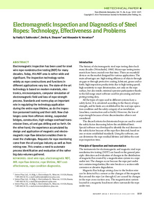 Electromagnetic Inspection and Diagnostics of Steel Ropes: Technology, Effectiveness and Problems. — Vasily V. Sukhorukov, Dmitry A. Slesarev and Alexander N. Vorontsov. Materials Evaluation, August 2014, Vol. 72, № 8, pp.1019–1027.