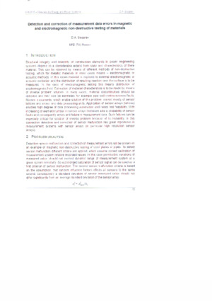 Detection and correction of measurement data errors in magnetic and electromagnetic nondestructive testing of materials. — D. A. Slesarev. Materials for Energy and Power Engineering, TU Ilmenau, 4-7 September 2012, pp.73-78.