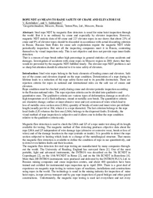 Rope NDT as Means to Raise Safety of Crane and Elevator Use. — &lt;br&gt;V. Kotelnikov, V. Sukhorukov. CINDE Journal, May/June 2006, pp.11-15.