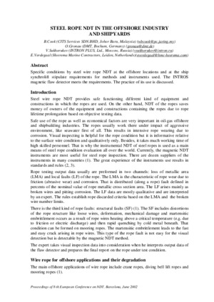 Steel rope NDT in the offshore industry and shipyards. — B. Cook, O. Gronau, V. Sukhorukov, E. Verdegaal. Proceedings of the 8th ECNDT, Barcelona, 17-21 June 2002.