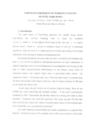 Strength assessment of working capacity of steel wire ropes. — &lt;br&gt;A. Vorontsov, V. Volokhovsky, I. Morin. The International Journal of Transport &amp; Logistics, Kosice, 2008, pp.163-167.