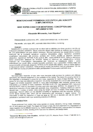 Wire ropes condition monitoring: conception and implementation. — A. Mironenko,  I. Shpakov. Proceedings of the 19th International Conference WaPOL, 2016