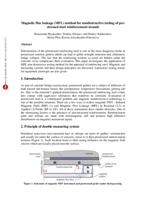 Magnetic flux leakage (MFL) method for nondestructive testing of prestressed steel reinforcement strands.— K. Myakushev, D. Slesarev, D. Sukhorukov. Proceedings of the 12th ECNDT 2018 - European conference on Non-Destructive Testing in Göteborg, Sweden, 11-15 June 2018.